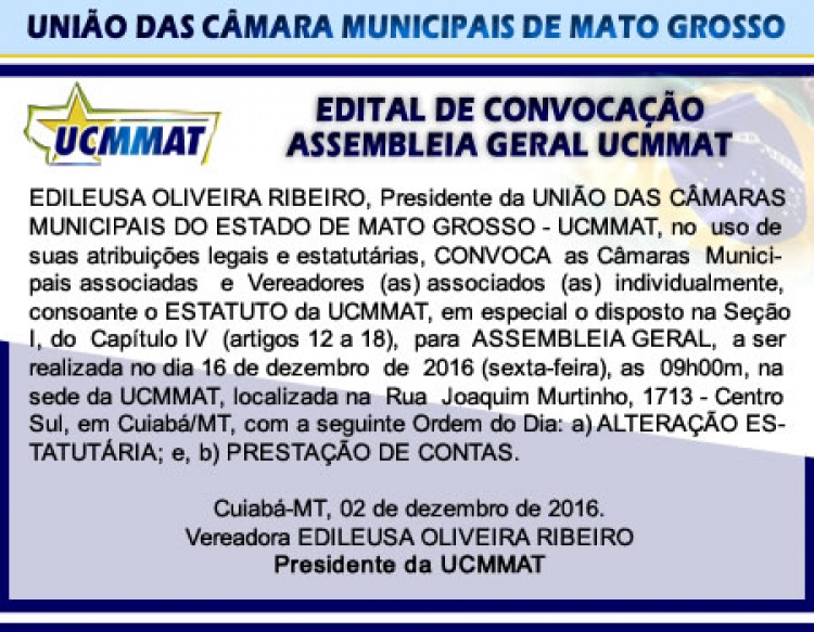 UCMMAT realiza Assembleia Geral sobre o Estatuto e Eleições